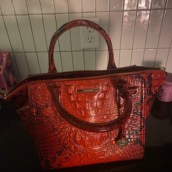 Brahmin Red Croc-Embossed Satchel with Gold Hardware - Picture 5 of 6